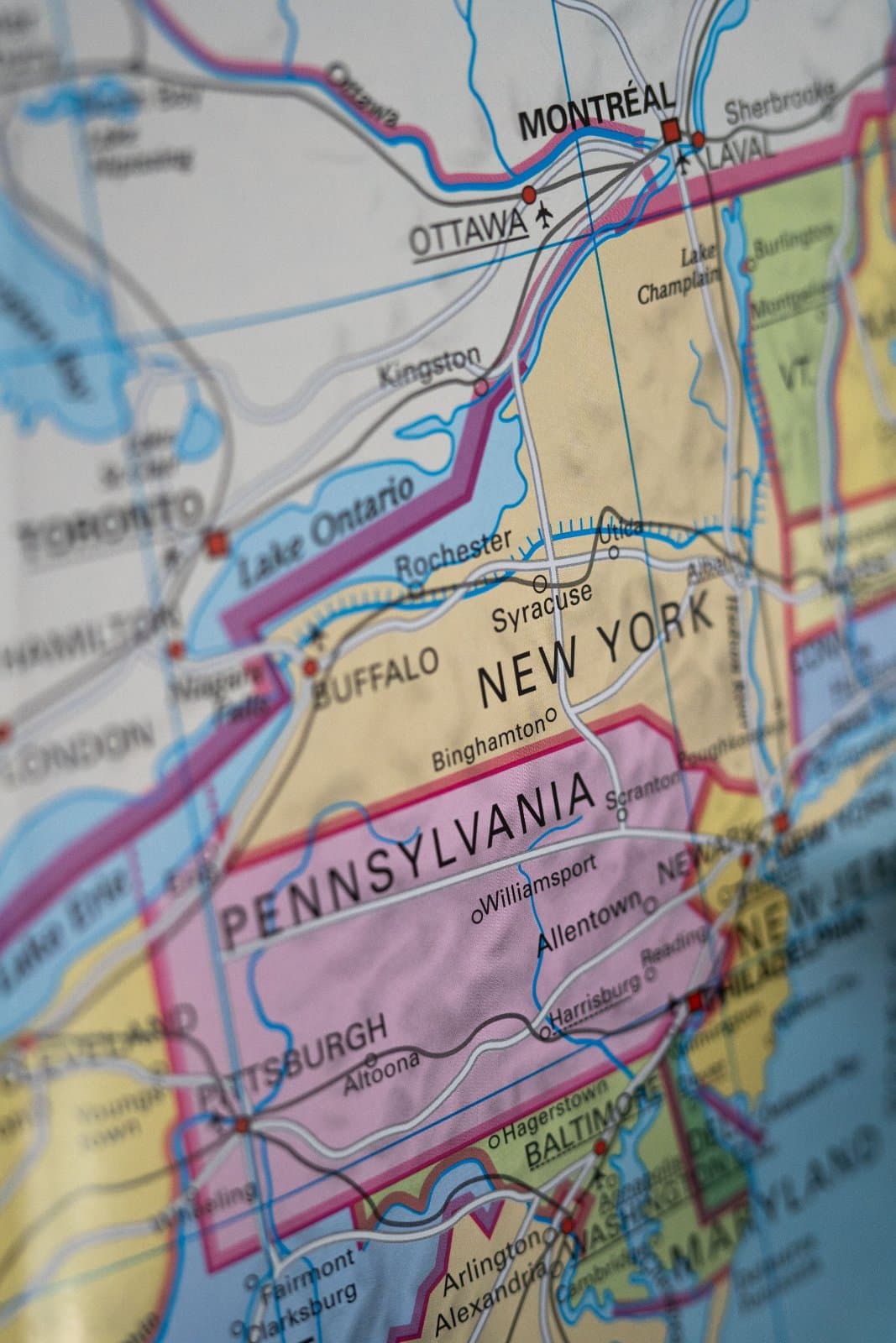 Map showing New York state and part of Pennsylvania